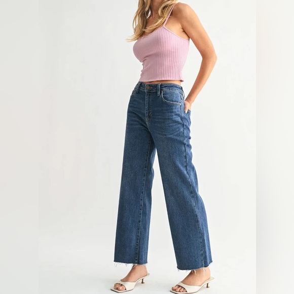 Just Black Denim Denim - JBD | High Rise Cropped Wide Leg Jeans Raw Hem, Size 26